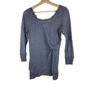 Deletta M Gray Eyelash Neckline Stretchy Faux Wrap Top